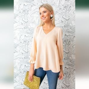 Tuckernuck Peach Textured V-Neck Ruffle Cuff Blouse